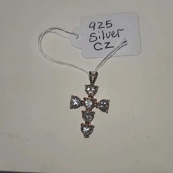 Vintage Real 925 Silver CZ Cross Pendent - Picture 13 of 13